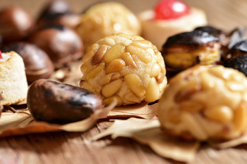 roasted chestnuts and panellets, typical snack in All Saints Day