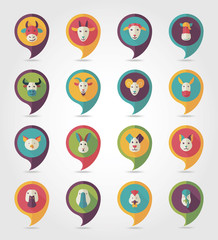 Farm animals mapping pins icons