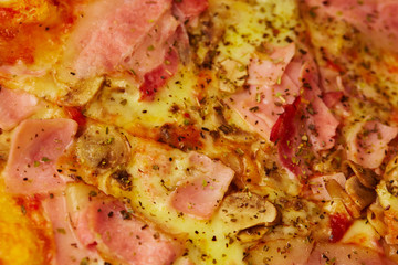 pizza with ham and mushrooms