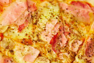 pizza with ham and mushrooms