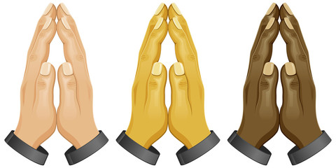 Praying hands in three color schemes.