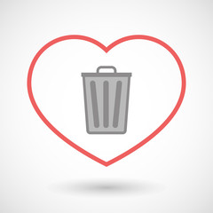 Line heart icon with  a trash can