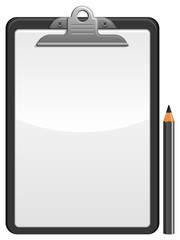 Clipboard and pencil, vector illustration.