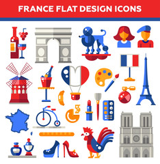 Set of flat design France travel icons, infographics elements