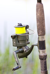 Close up of fishing rod.