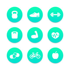 Fitness round icons, vector illustration