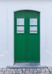Portuguese traditional wooden doors. Old house.