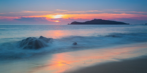 Fototapeta na wymiar Magic sunset view of the sea. Portugal, the Pessegueiro island.
