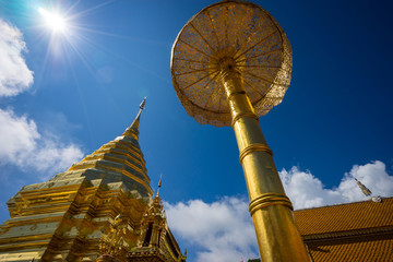 Wat Phra That Doi Suthep in Sunny Day. Chiang Mai. Thailand. Famous place for tourist in Chiang Mai.