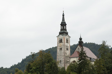 Fototapeta na wymiar Church of the Assumption of Mary on Bled Island, Slovenia