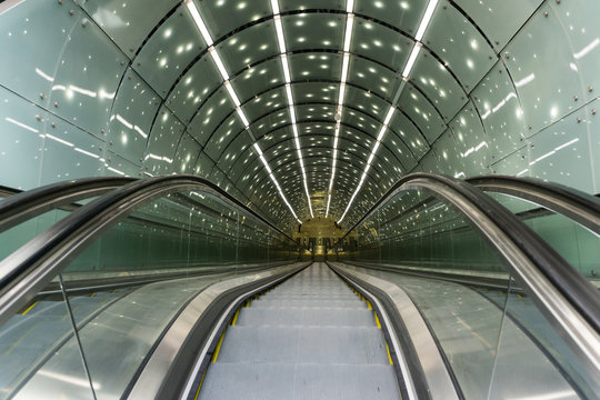Escalator in subway station  - Top view - Nobody - Contemporary architecture