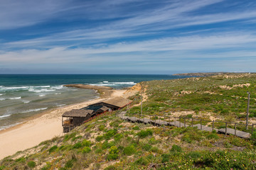 Seascape of the Portuguese village in the summer. Villa Milfontes.
