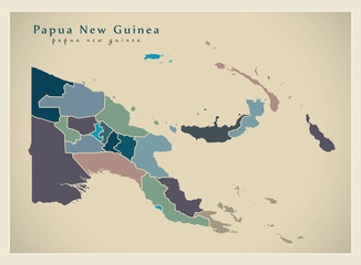 Modern Map - Papua New Guinea with provinces colored PG