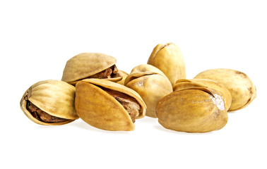 Pistachio nuts on a white background
