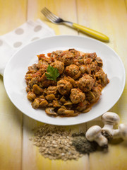 meatballs with sauteed mushroom,  selective focus