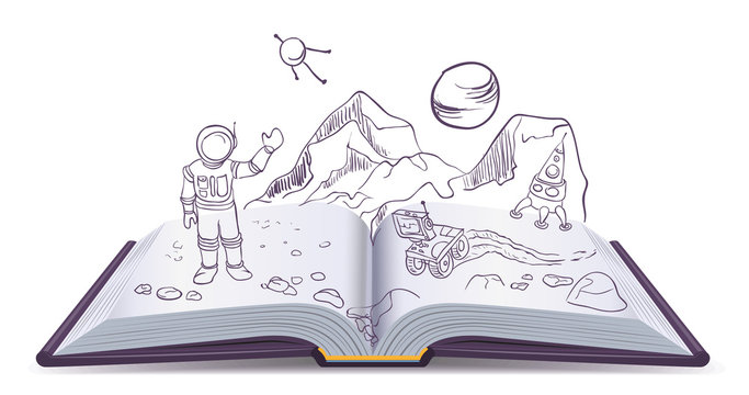 Open book Martian. Science Fiction space