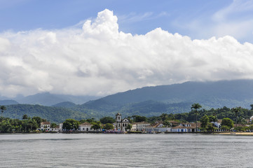 Fototapeta premium View from the sea in Paraty, Brazil