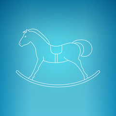 Rocking Horse on a Blue Background, Christmas Decorations, Drawing in the Contours, Vector Illustration
