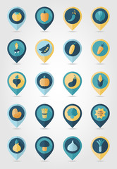 Vegetable mapping pins icons with long shadow