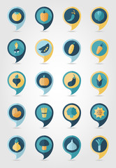 Vegetable mapping pins icons with long shadow