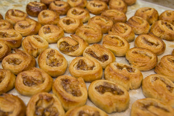 Fresh croissant on market stall