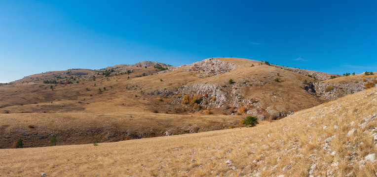 Panoramic landscape with Babuhan Yaila natural reserve in Crimean peninsula