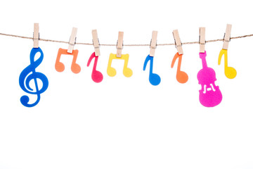 clip on a  twine , hanging colorful music symbol