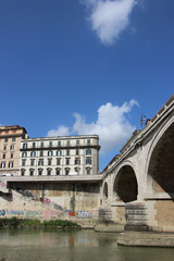Rome,Italy,Tiber,River,Tevere,embankment,houses.