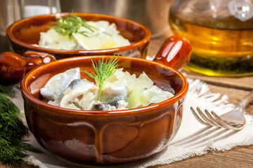 Tasty herring in pieces.