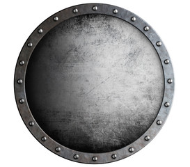 metal round aged shield isolated on white