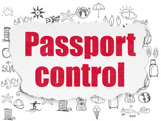 Vacation concept: Passport Control on Torn Paper background