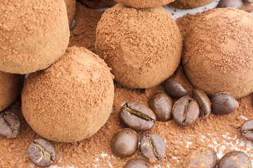 Chocolate truffles and coffee beans
