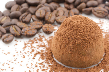Fototapeta na wymiar Chocolate truffle and coffee beans