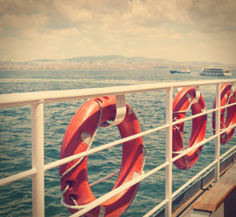 buoys on the boat. Marine theme