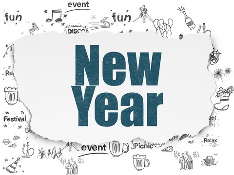 Entertainment, concept: New Year on Torn Paper background