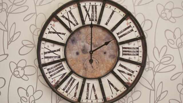 Old fashioned clock on the wall, timelapse 12H 