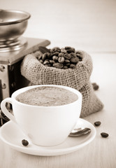 cup of coffee on wood