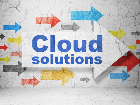 Cloud technology concept: arrow with Cloud Solutions on grunge