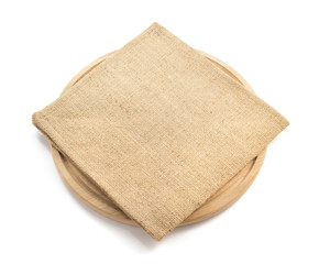 Fototapeta na wymiar sack burlap napkin at cutting board