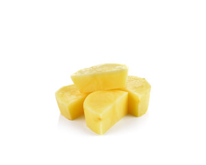 Sliced potatoes on white background