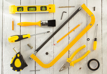 work tools and instruments on wood