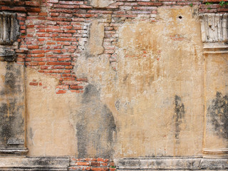 Old Red Brick Wall of A Temple in Ayutthaya of Thailand, Texture