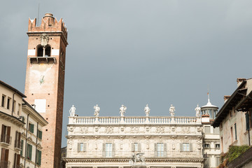 Fototapeta na wymiar period buildings in the Piazza delle Erbe, Milan, Italy