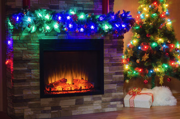 Electric fireplace and Christmas tree