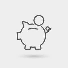 piggy bank and coin thin line icon