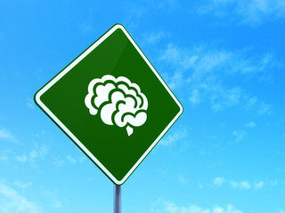 Health concept: Brain on road sign background