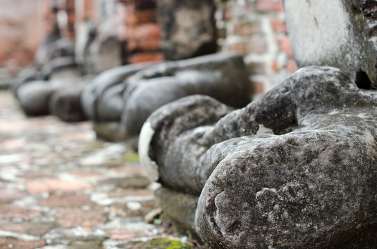 Old damaged Buddha in Thai contemporary temple in Ayuthaya, Thailand