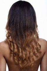 Woman with Long Healthy Colorful Ombre Wavy Hair