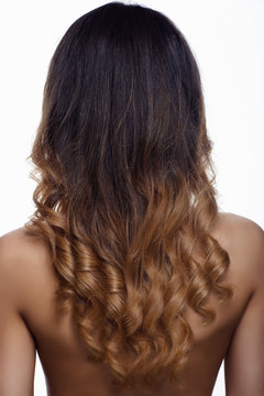 Woman With Long Healthy Colorful Ombre Wavy Hair