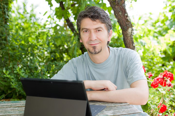 man with tablet